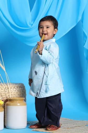 Vastramay infant boys blue viscose kurta and dhoti set