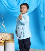 infant  blue viscose kurta and dhoti set