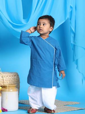  infant  blue and white pure cotton kurta and dhoti set 1