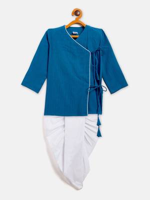 infant  blue and white pure cotton kurta and dhoti set 2