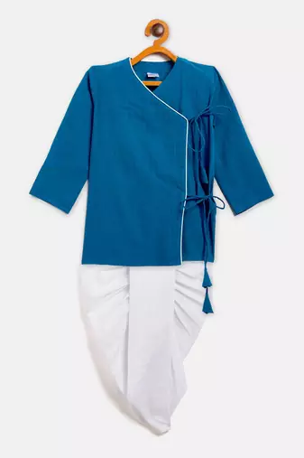  infant  blue and white pure cotton kurta and dhoti set