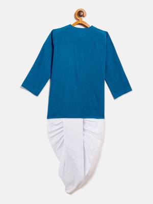  infant  blue and white pure cotton kurta and dhoti set 3
