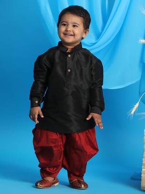  infant  blue and maroon silk blend kurta and dhoti set 1