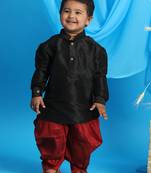 infant  blue and maroon silk blend kurta and dhoti set