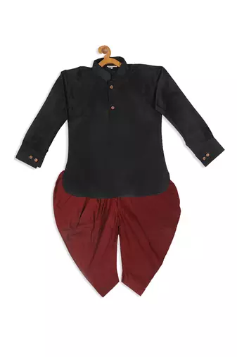  infant  blue and maroon silk blend kurta and dhoti set