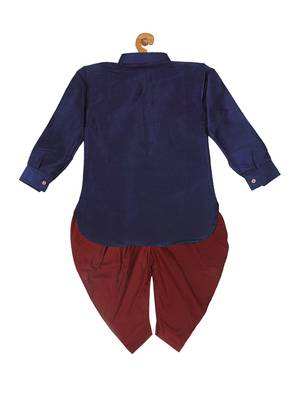  infant  navy blue and maroon silk blend kurta and dhoti set 2