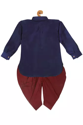  infant  navy blue and maroon silk blend kurta and dhoti set