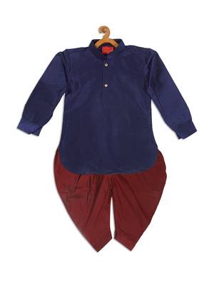  infant  navy blue and maroon silk blend kurta and dhoti set 3