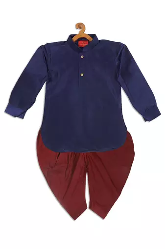  infant  navy blue and maroon silk blend kurta and dhoti set