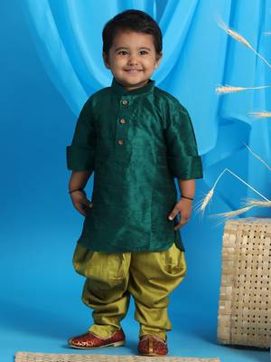  infant  green and cyan silk blend kurta and dhoti set 1