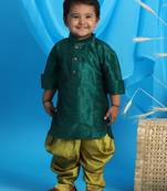  infant  green and cyan silk blend kurta and dhoti set