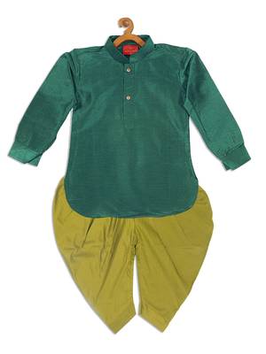  infant  green and cyan silk blend kurta and dhoti set 2