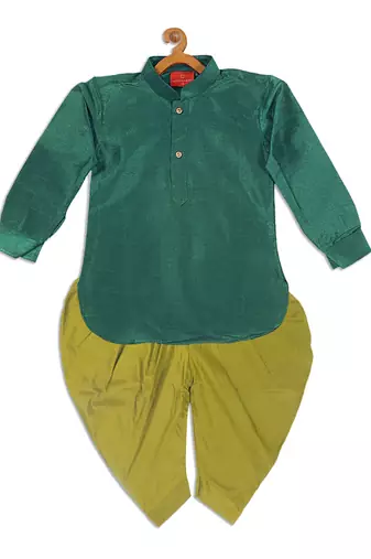  infant  green and cyan silk blend kurta and dhoti set