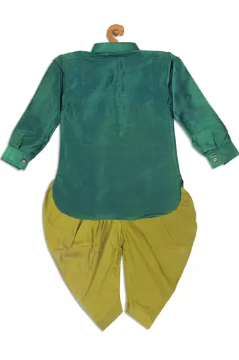  infant  green and cyan silk blend kurta and dhoti set