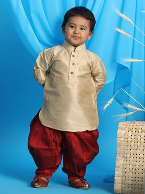  infant  gold and maroon silk blend kurta and dhoti set 1