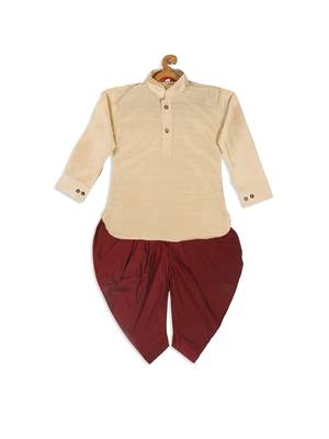  infant  gold and maroon silk blend kurta and dhoti set 2