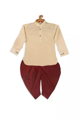  infant  gold and maroon silk blend kurta and dhoti set