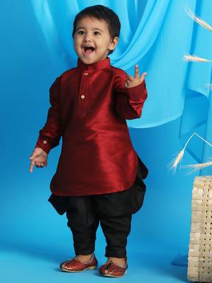  infant  maroon and black silk blend kurta and dhoti set 1