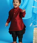  infant  maroon and black silk blend kurta and dhoti set
