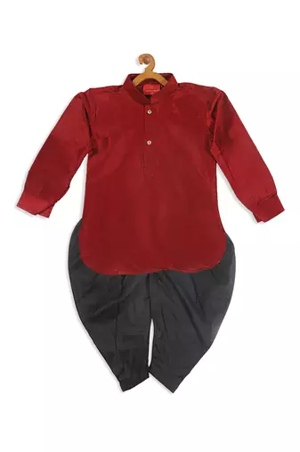  infant  maroon and black silk blend kurta and dhoti set