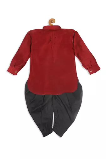  infant  maroon and black silk blend kurta and dhoti set