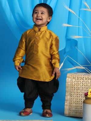  infant  mustard and black silk blend kurta and dhoti set 1