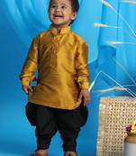  infant  mustard and black silk blend kurta and dhoti set