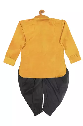  infant  mustard and black silk blend kurta and dhoti set