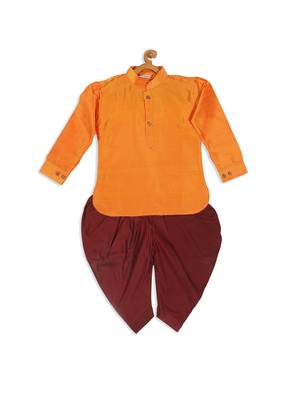  infant  orange and maroon silk blend kurta and dhoti set 2