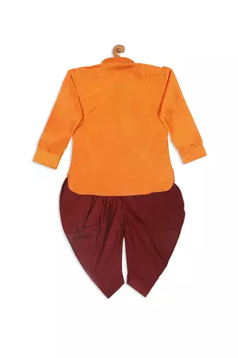  infant  orange and maroon silk blend kurta and dhoti set