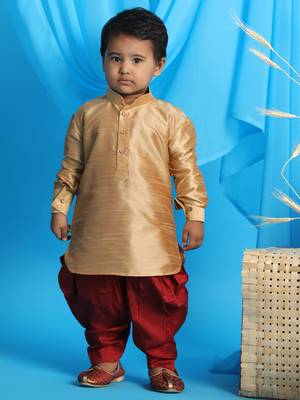  infant  rose gold and maroon silk blend kurta and dhoti set 1