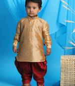  infant  rose gold and maroon silk blend kurta and dhoti set