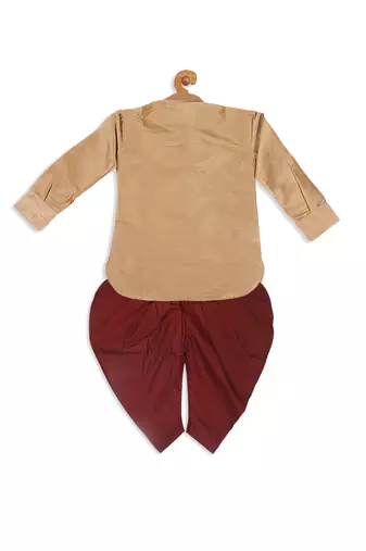  infant  rose gold and maroon silk blend kurta and dhoti set