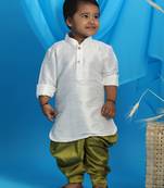  infant  white and chutney green silk blend kurta and dhoti set