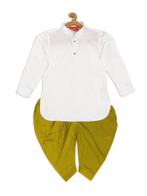  infant  white and chutney green silk blend kurta and dhoti set 2