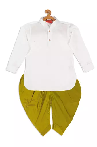  infant  white and chutney green silk blend kurta and dhoti set