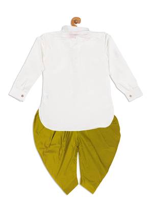  infant  white and chutney green silk blend kurta and dhoti set 3