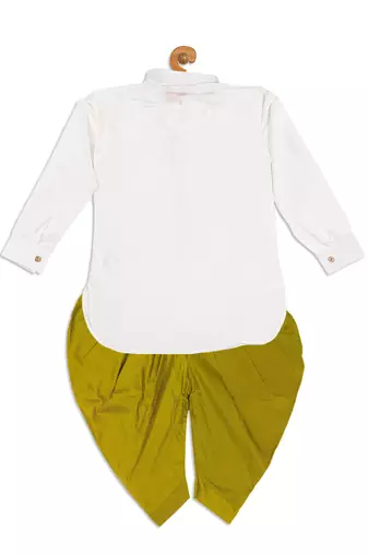  infant  white and chutney green silk blend kurta and dhoti set