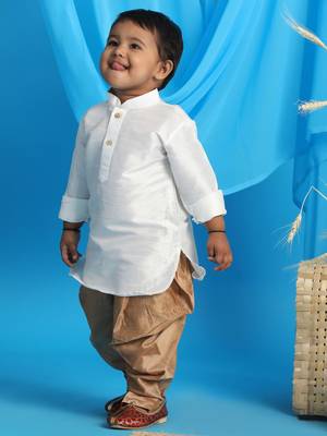  infant  white and rose gold silk blend kurta and dhoti set 1
