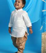  infant  white and rose gold silk blend kurta and dhoti set