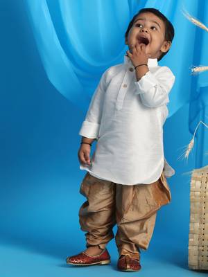  infant  white and rose gold silk blend kurta and dhoti set 2