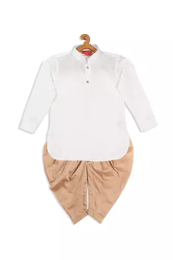  infant  white and rose gold silk blend kurta and dhoti set