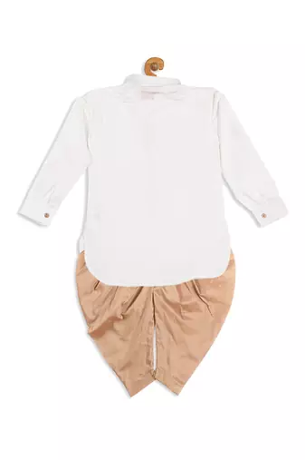  infant  white and rose gold silk blend kurta and dhoti set