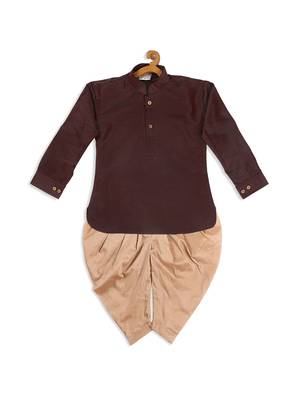  infant  wine and rose gold cotton silk blend kurta and dhoti set 2
