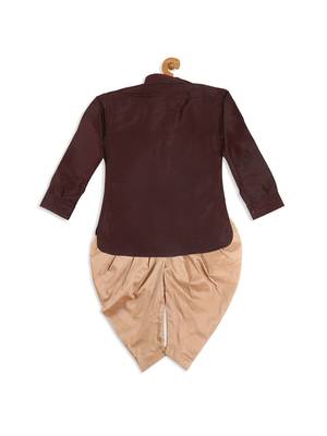  infant  wine and rose gold cotton silk blend kurta and dhoti set 3