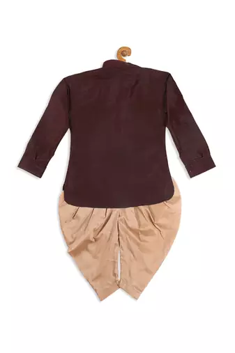  infant  wine and rose gold cotton silk blend kurta and dhoti set