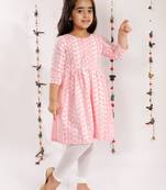  girls' chikankari cotton kurta and leggings set