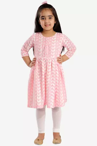  girls' chikankari cotton kurta and leggings set