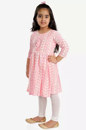 girls' chikankari cotton kurta and leggings set