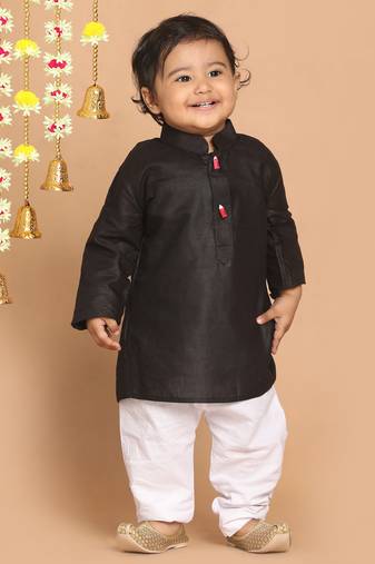  infant boys black cotton blend kurta
